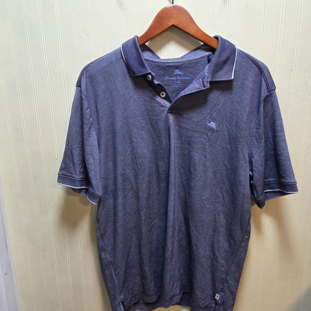 Tommy Bahama Polo Shirt Mens Large Blue Check Short Sleeve Supima Cotton Knit